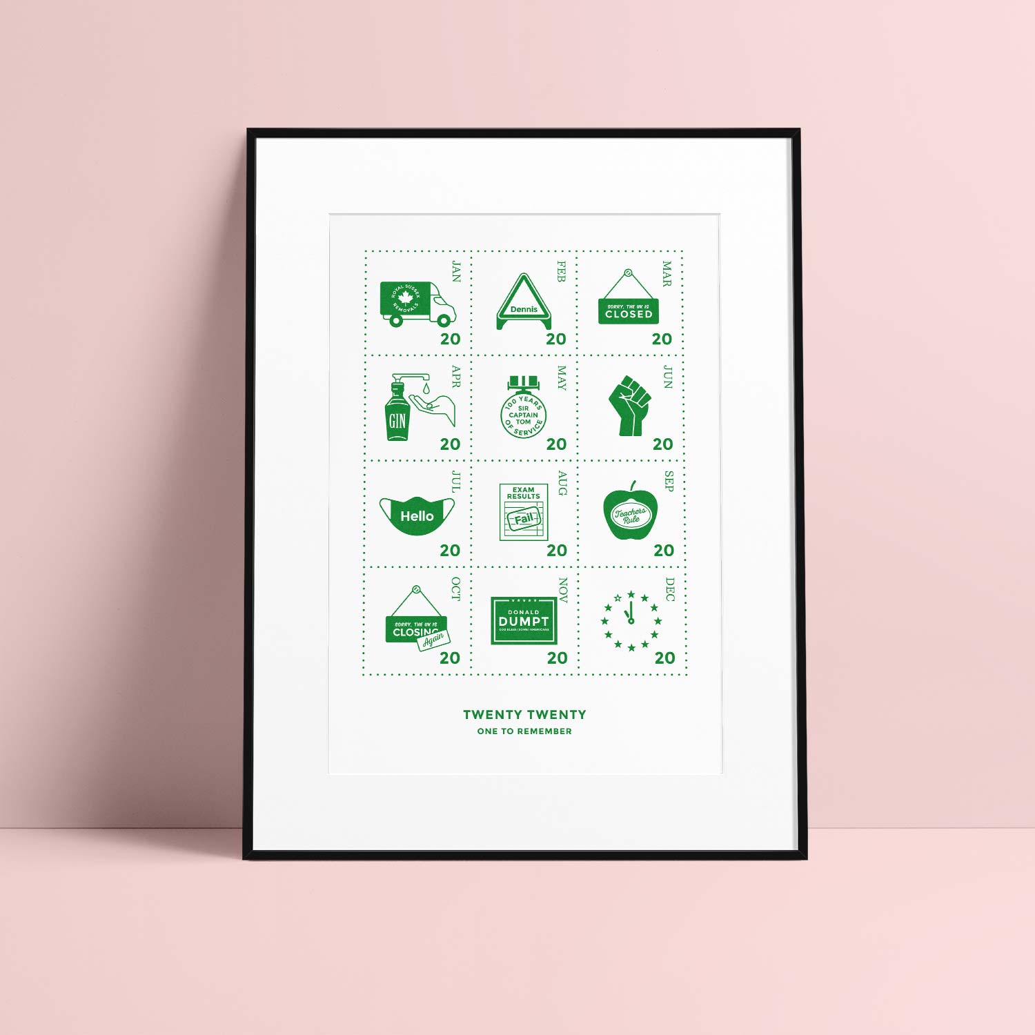 This image shows the green coloured design mounted in a black frame.